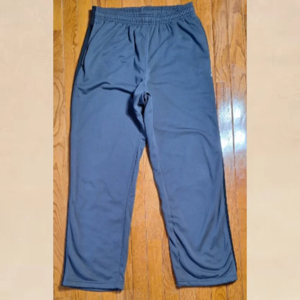 Reebok Gray Black Sweatpants Large Fleece Lined Athletic 90s Warm Ups Inseam 29" - Picture 2 of 10